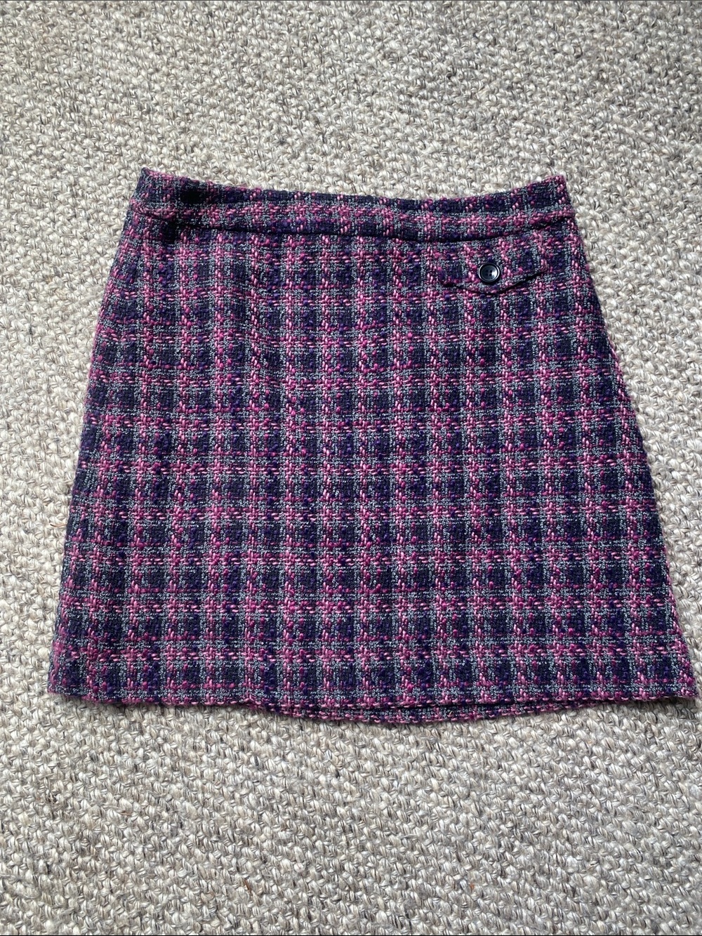 The Limited Purple and Pink Plaid Tweed Mini Skirt